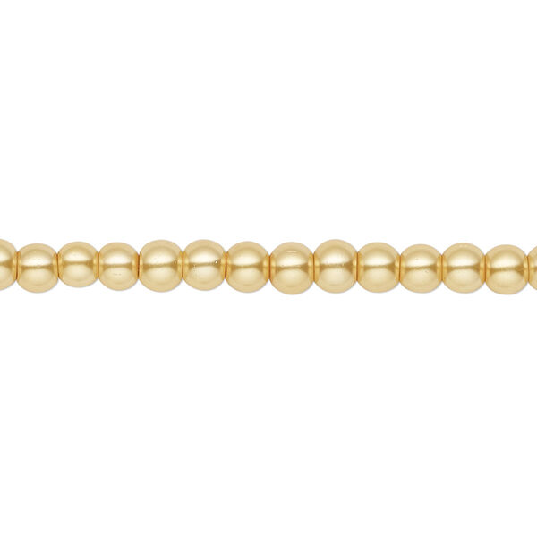 Bead, crystal pearl, gold, 4mm round. Sold per pkg of (2) 15-1/2" to 16" strands, approximately 200 beads. image number 0