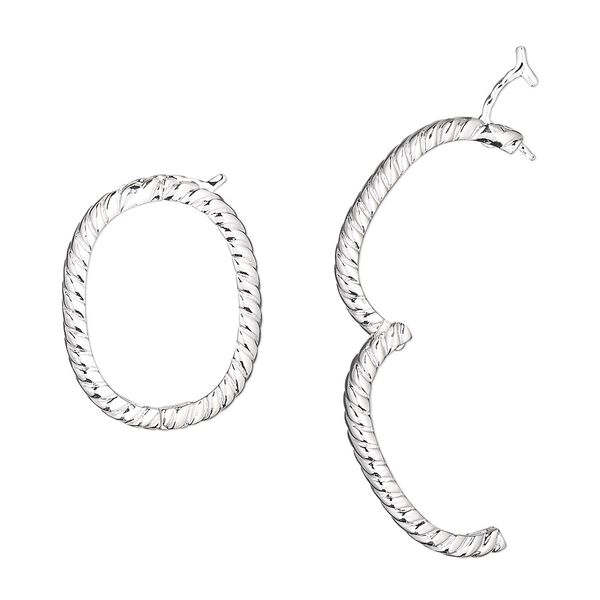 Clasp, twister with safety, silver-plated brass, 24x18mm hinged double-sided braided oval. Sold individually. image number 0