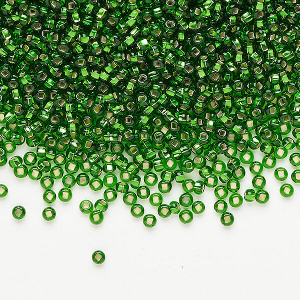 Seed bead glass 1pkg1 #11 round, translucent silver-lined green image number 0