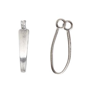 Bail, donut, sterling silver, 21x5mm plain teardrop, 19x6.5mm grip length. Sold individually.