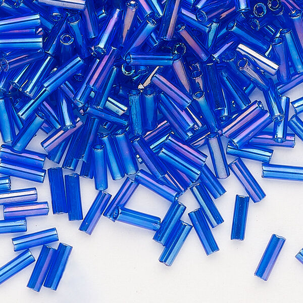 Bead, Preciosa Ornela Czech glass, bugle bead, pkg/500g, 1/4 inch, rainbow translucent medium blue, (31080). image number 0