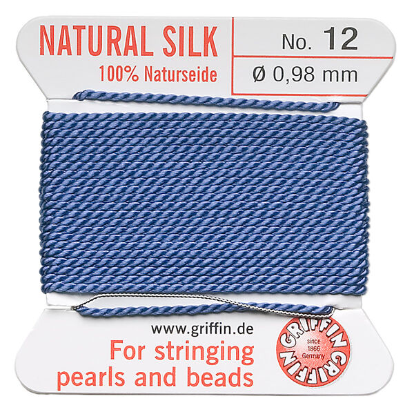 Thread, Griffin, silk, blue, size #12. Sold per 2-meter card (approximately 78 inches). image number 0