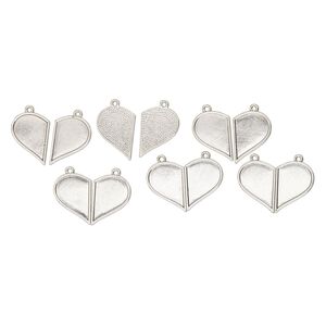 Charm, antique silver-finished "pewter" (zinc-based alloy), 27x19mm single-sided right-and left-facing half heart. Sold per pkg of 12.