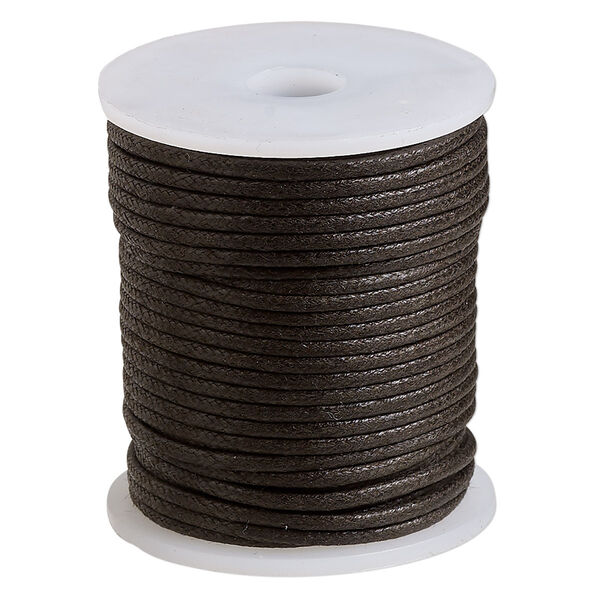 Cord, waxed cotton, brown, 2mm, 50+ pound test. Sold per 25-meter spool. image number 0