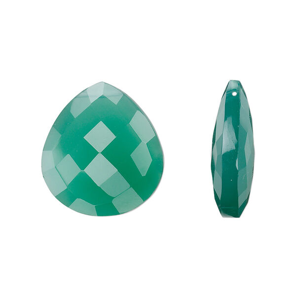 Bead, green onyx (dyed), 20x18mm hand-cut top-drilled faceted puffed teardrop, A grade, Mohs hardness 6-1/2 to 7. Sold per pkg of 2. image number 0