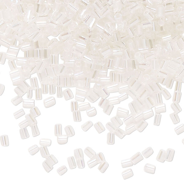 Bugle bead glass 1pk #1 round tube, 50 gram translucent blue iris clear image number 0