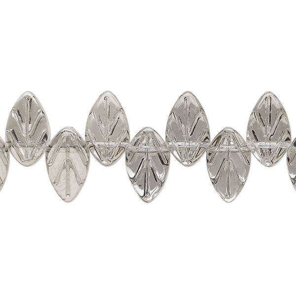 Bead, glass, translucent grey, 11x6.5mm top-drilled leaf. Sold per 15-1/2" to 16" strand. image number 0