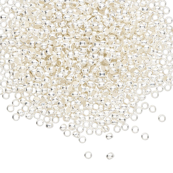 Crimp, silver-finished brass, 1.9x1.6mm round, 1.25mm inside diameter. Sold per pkg of 1,000. image number 0