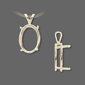 Pendant, Sure-Set™, 14Kt gold, 16x12mm with 4-prong oval setting. Sold individually.