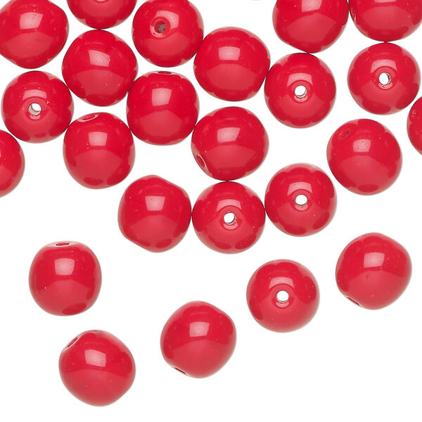Bead 1pkg50, Czech glass druk, opaque red, 8mm round. image number 0