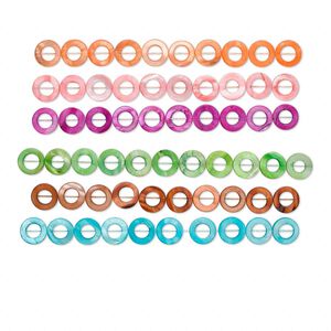 Bead, mother-of-pearl shell (dyed), assorted colors, 20mm round donut, Mohs hardness 3-1/2. Sold per pkg of (6) 15-1/2" to 16" strands.