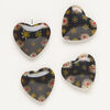 Bead, millefiori glass, opaque black and multicolored, 18-20mm half-drilled puffed heart. Sold per pkg of 4. image number 1