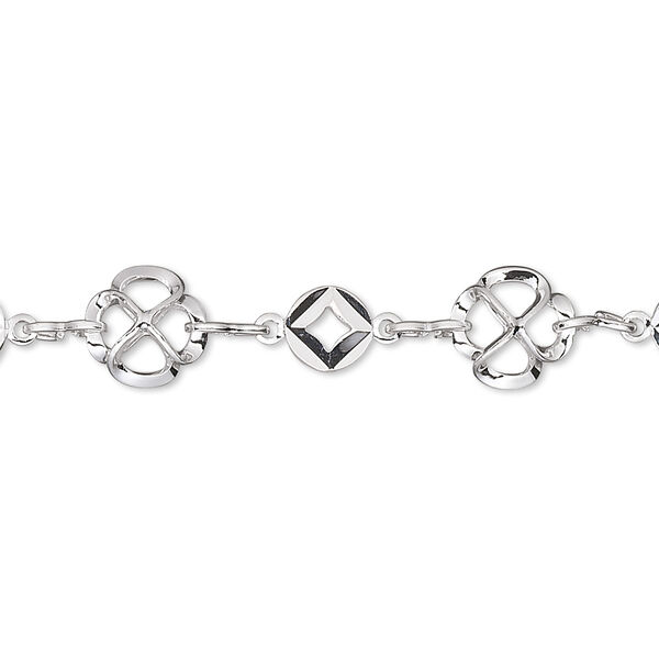 Chain, silver-plated brass, 8.5mm flower with 6mm round. Sold per pkg of 25 feet. image number 0