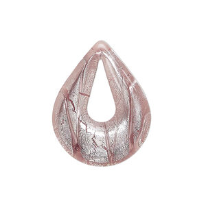 Drop, lampworked glass 1pkg1, translucent purple and clear with silver-colored foil, 27x21mm-28x21mm undrilled single-sided teardrop go-go.