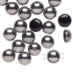 Bead, Preciosa Candy™, Czech pressed glass, opaque black with half-coat metallic jet, 8mm candy with (2) 0.8-0.9mm holes. Sold per pkg of 20.