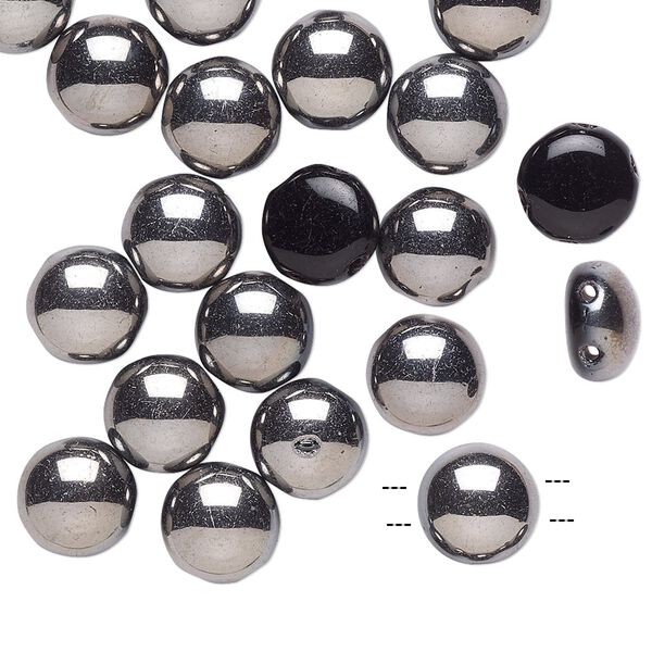 Bead, Preciosa Candy™, Czech pressed glass, opaque black with half-coat metallic jet, 8mm candy with (2) 0.8-0.9mm holes. Sold per pkg of 20. image number 0