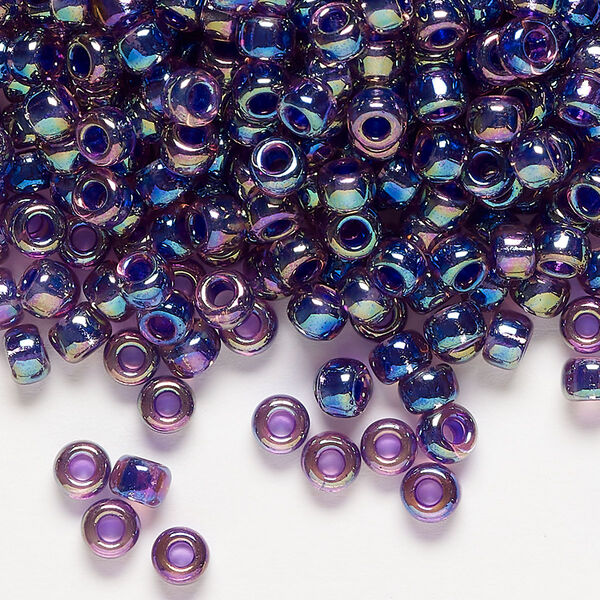 Seed bead, Miyuki, glass, pkg/25g, #6 rocaille, translucent purple-lined rainbow amethyst (RR-356). image number 0