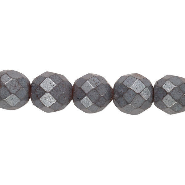 Bead, Hemalyke™, matte grey, 10mm faceted round. Sold per 15-1/2" to 16" strand. image number 0