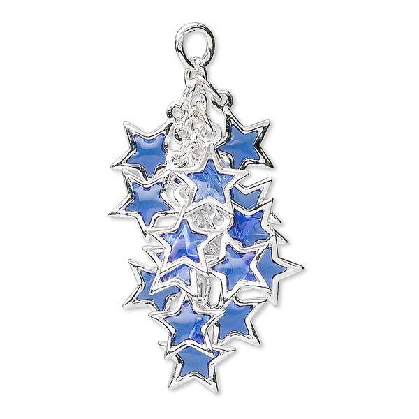 Focal, epoxy and silver-plated brass, blue, 32x16mm star cluster. Sold per pkg of 4. image number 0