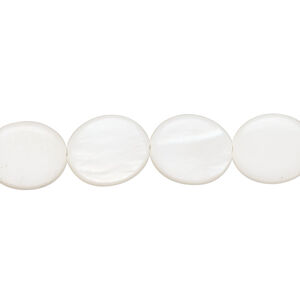 Mother-of-pearl shell 1pkg1, flat oval bead 15 inch white 12x10mm