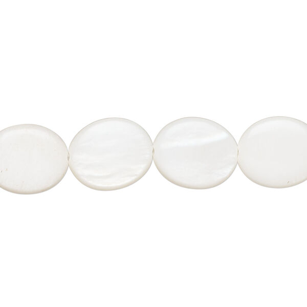 Mother-of-pearl shell 1pkg1, flat oval bead 15 inch white 12x10mm image number 0