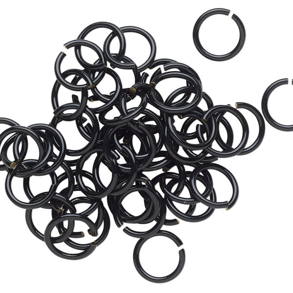 Jump ring, electro-coated brass, black, 8mm round, 6mm inside diameter, 18 gauge. Sold per pkg of 50. image number 0