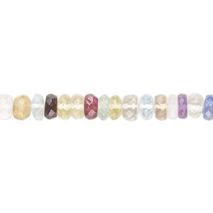 Multi-gemstone 1pkg1, hand-cut micro-faceted rondelle bead 7.5 inch 4x2-6x3mm