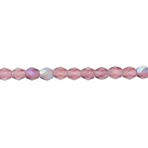 Bead, Czech fire-polished glass, matte purple AB, 4mm faceted round. Sold per 15-1/2" to 16" strand.