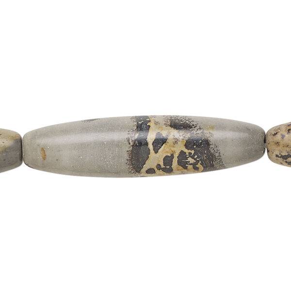 Bead, landscape stone (natural), 36x10mm oval, B grade, Mohs hardness 3-1/2 to 4. Sold per 15-1/2" to 16" strand. image number 0