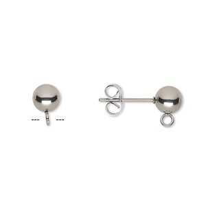Earstud 1pkg20, 6mm ball / open loop / earnuts, stainless steel 10 pair