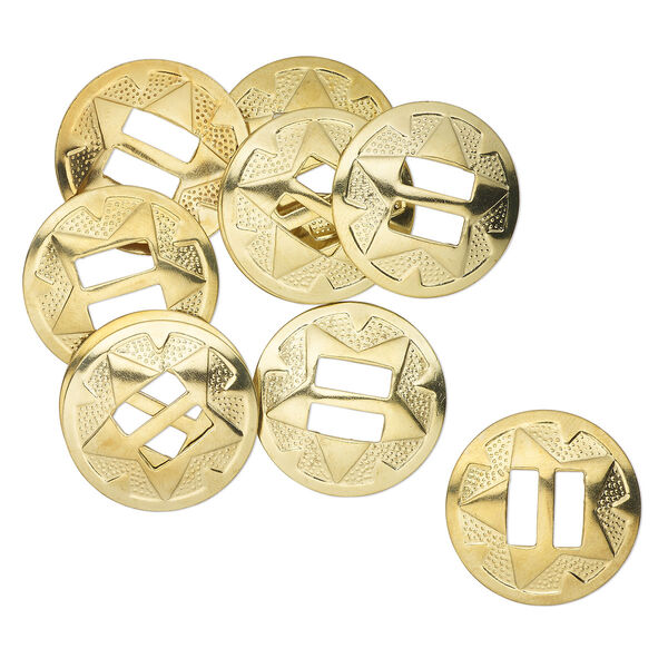 Slide, gold-finished steel, 28mm textured round, (2) 10x4.5mm rectangle holes. Sold per pkg of 10. image number 0