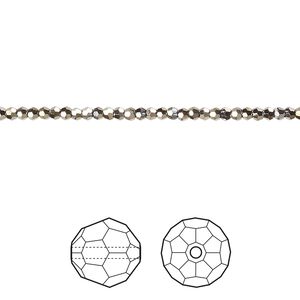 Bead 144pk crystal metallic light gold 2X, Crystal Passions® 2mm round 5000
