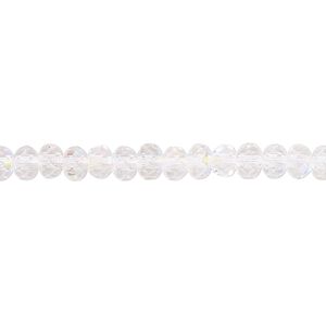 Bead, Czech fire-polished glass, clear AB, 5x4mm faceted rondelle. Sold per pkg of 1,200 (1 mass).