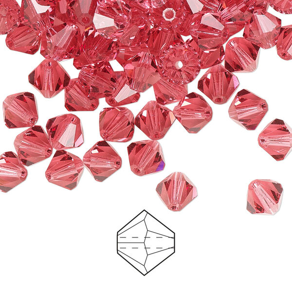 Bead 144pk Indian pink, Preciosa Czech crystal 6mm bicone image number 0