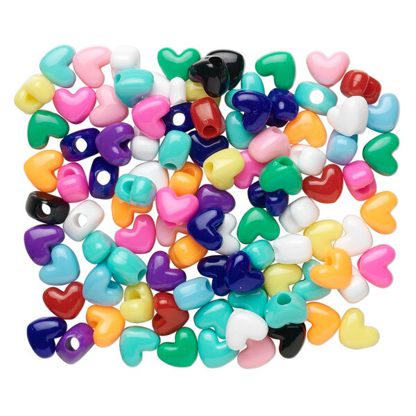 Pony bead mix, acrylic, opaque multicolored, 12x10mm heart. Sold per pkg of 100. image number 1