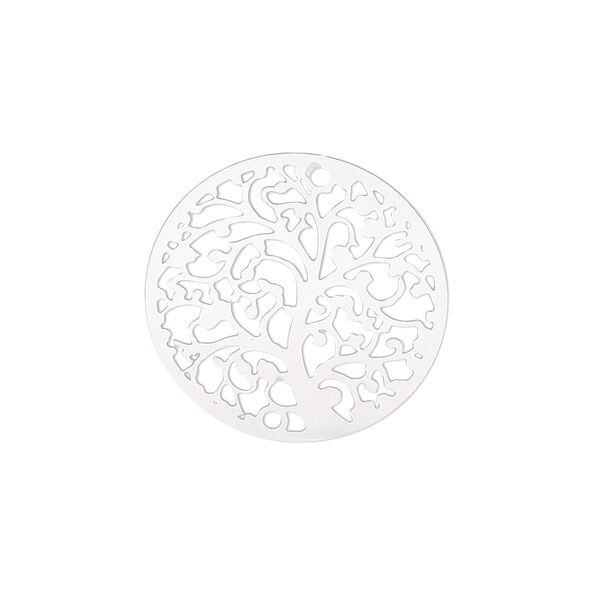 Link, Lazer Lace™, stainless steel, 22mm single-sided domed round with tree design. Sold per pkg of 4. image number 0