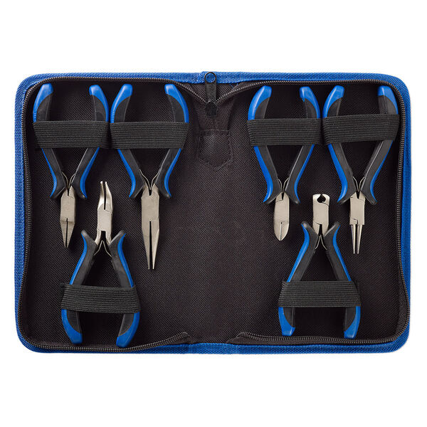 Pliers set, polyester / plastic / steel, black and blue, 5 to 5-1/2 inches with 8-1/2 x 5-1/2 x 1-1/2 inch case. Sold per 6-piece set. image number 0