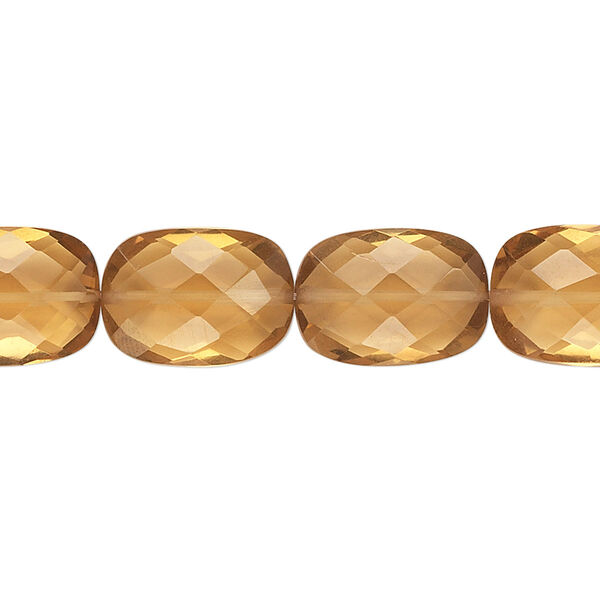 Bead, golden quartz (heated), 14x10mm hand-cut faceted flat rectangle, B grade, Mohs hardness 7. Sold per pkg of 10. image number 0