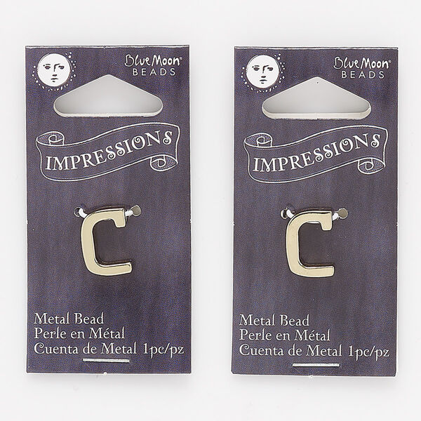Bead, gold-finished "pewter" (zinc-based alloy), 13x9mm top-drilled "C" with 2mm hole. Sold per pkg of 2. image number 0