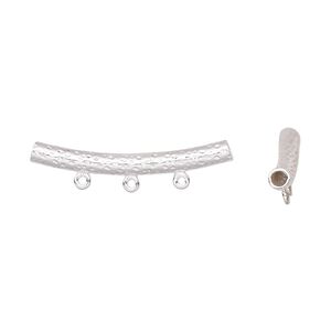 Bead, sterling silver, 27x4.5mm curved tube with dimpled texture and 3 closed loops. Sold individually.