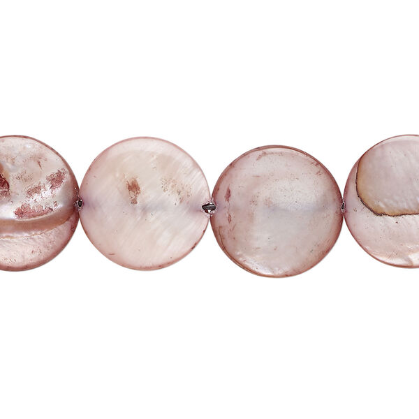 Mother-of-pearl shell 1pkg1, puffed flat round bead 15 inch taupe 13-14mm image number 0