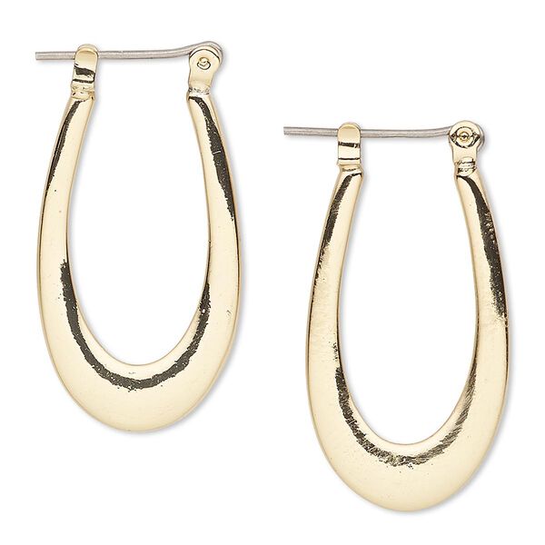 Earring, gold-finished steel and "pewter" (zinc-based alloy), 31mm with teardrop hoop with latch-back closure. Sold per pair. image number 0