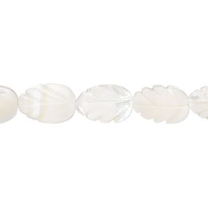 Bead, mother-of-pearl shell (bleached), white, 12x8mm carved hand-carved leaf, Mohs hardness 3-1/2. Sold per 15-1/2" to 16" strand.