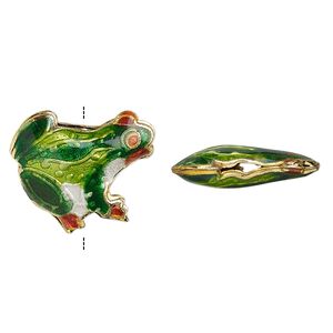 Bead, enamel and gold-finished copper, multicolored, 19x17mm tree frog. Sold per pkg of 4.