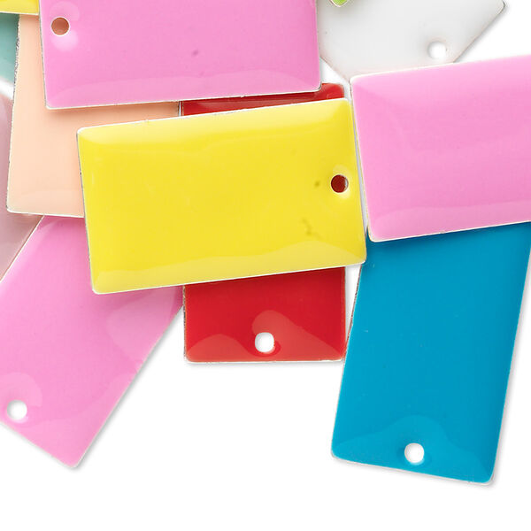 Drop mix, epoxy and silver plate brass, mixed colors, 23x14mm double-sided rectangle. Sold per pkg of 40. image number 0