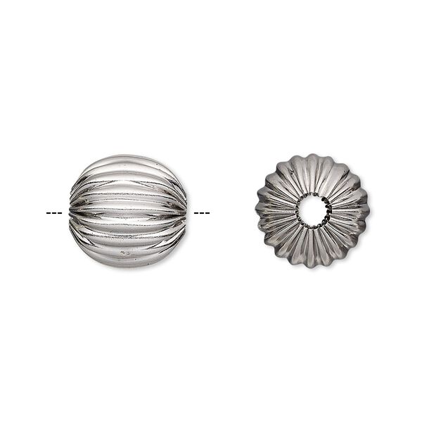 Bead, stainless steel, 12mm corrugated round. Sold per pkg of 10. image number 0