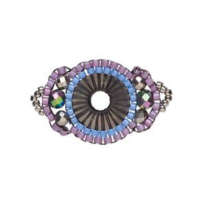 Link, Creative Touch, glass, turquoise blue / lavender / bronze, 25x18mm double-sided fancy oval. Sold individually.