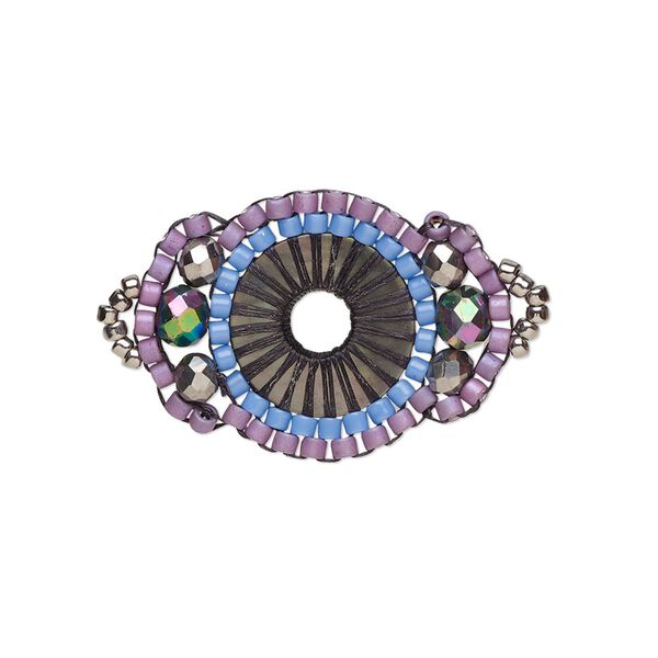 Link, Creative Touch, glass, turquoise blue / lavender / bronze, 25x18mm double-sided fancy oval. Sold individually. image number 0