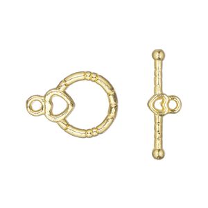 Clasp toggle 1pkg10 "pewter" (zinc alloy), 14mm round, gold-finished 1-strand