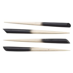 Hair stick, wood (natural / dyed), black, 6 inches with 14x10mm oval setting. Sold per pkg of 4.